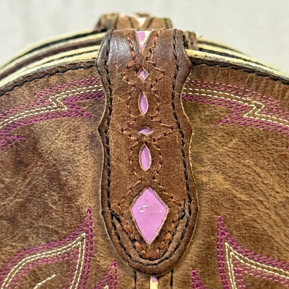 Justin Gypsy Womens Brown Leather Western Cowgirl Boots Pink Stitch L9903 Sz. 9B